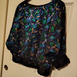 Vintage 80s Glam Womens Heavy Sequin Beaded Top Wife Glam Siasia New York Dolman